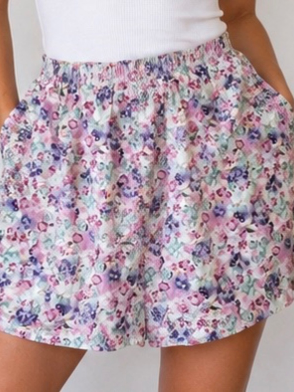 Vintage Brindar Floral Skort High Waist Pockets USA Made Cotton Pastel L